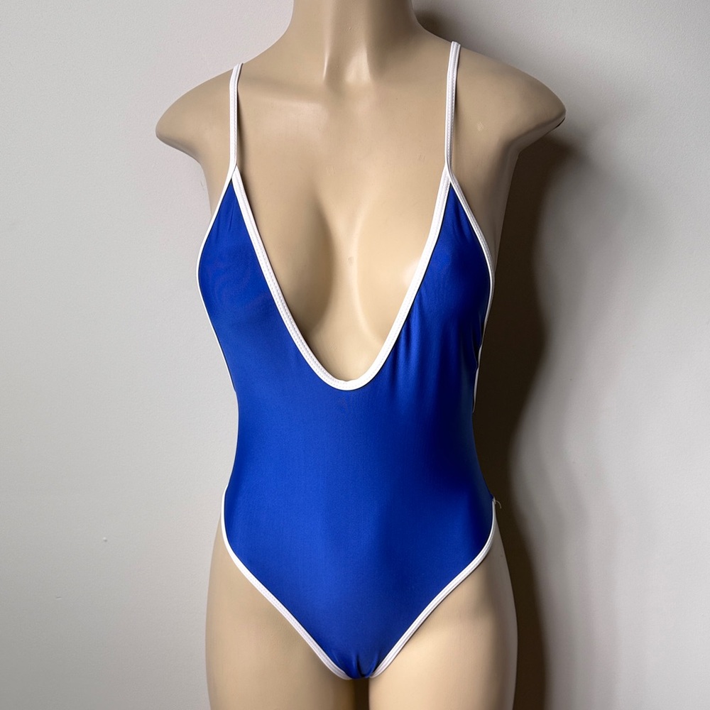 Royal Blue One-Piece Swimsuit with White Trim NWOT